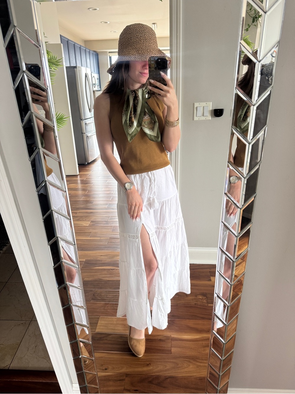 White Tiered Maxi Skirt with Front Slit